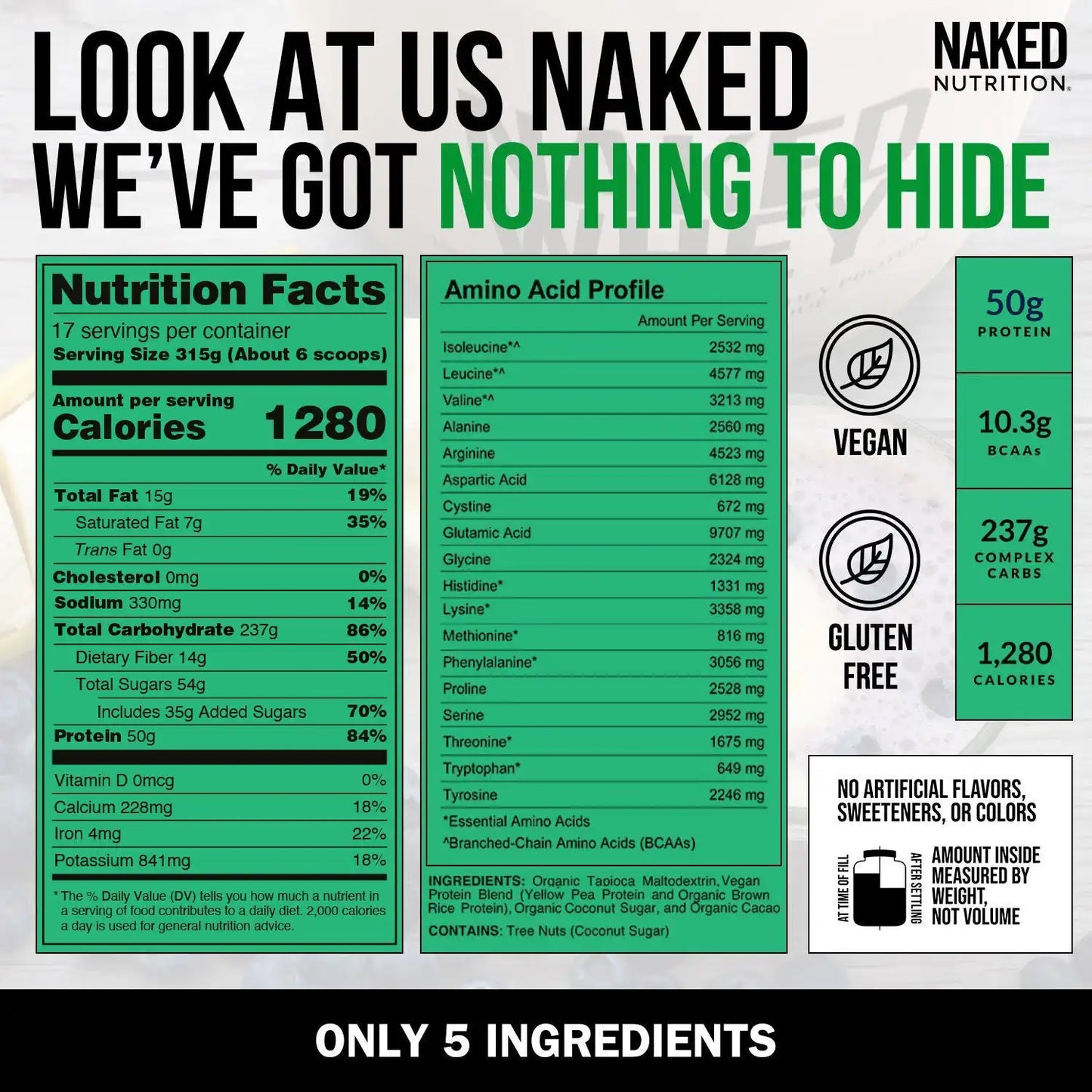 Chocolate Vegan Mass Gainer Supplement | Naked Vegan Mass - 12LB