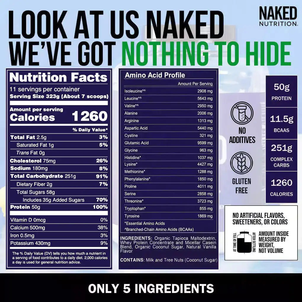 Vanilla Mass Gainer Protein Supplement | Naked Vanilla Mass - 8LB