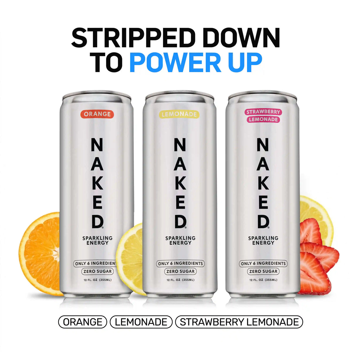 Orange Naked Sparkling Energy | Clean Energy Drink - 12 Cans