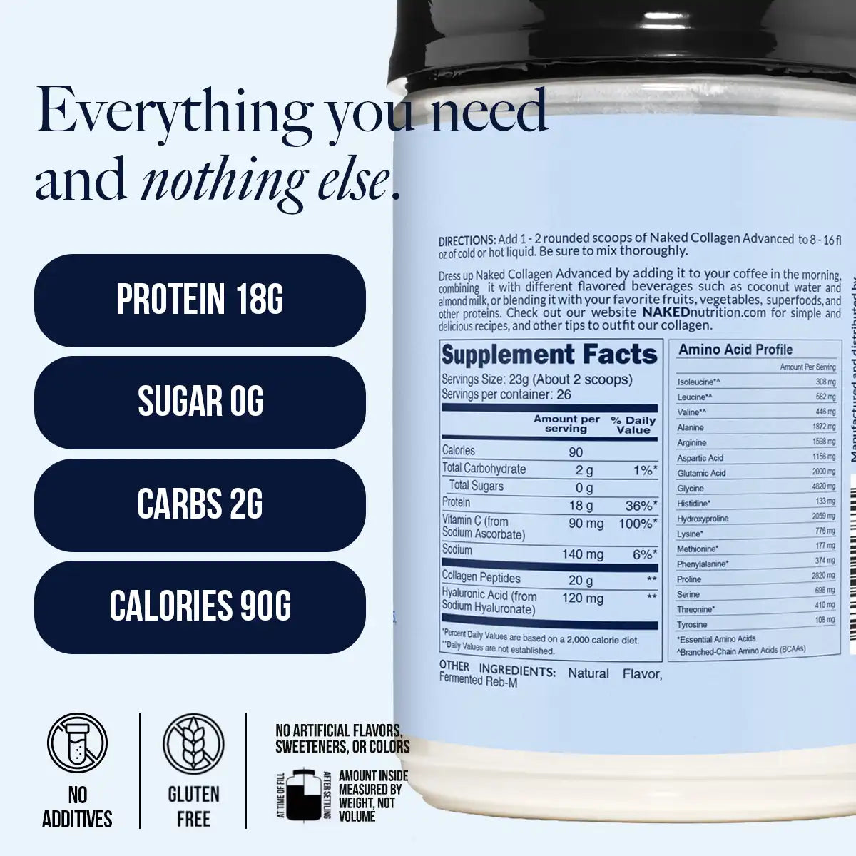 Vanilla Collagen Peptides with Hyaluronic Acid | Naked Collagen Advanced - 1.3 LB